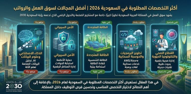 أكثر التخصصات المطلوبة في السعودية 2026 | أفضل المجالات لسوق العمل والرواتب