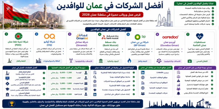 أفضل الشركات في عمان للوافدين 2026 | فرص عمل ورواتب مميزة في سلطنة عمان