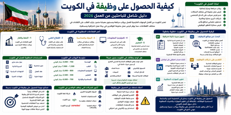 كيفية الحصول على وظيفة في الكويت 2026 | دليل شامل للباحثين عن العمل