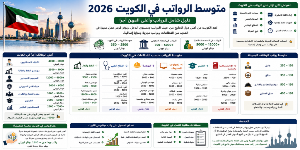 متوسط الرواتب في الكويت 2026 | دليل شامل للرواتب وأعلى المهن أجرًا