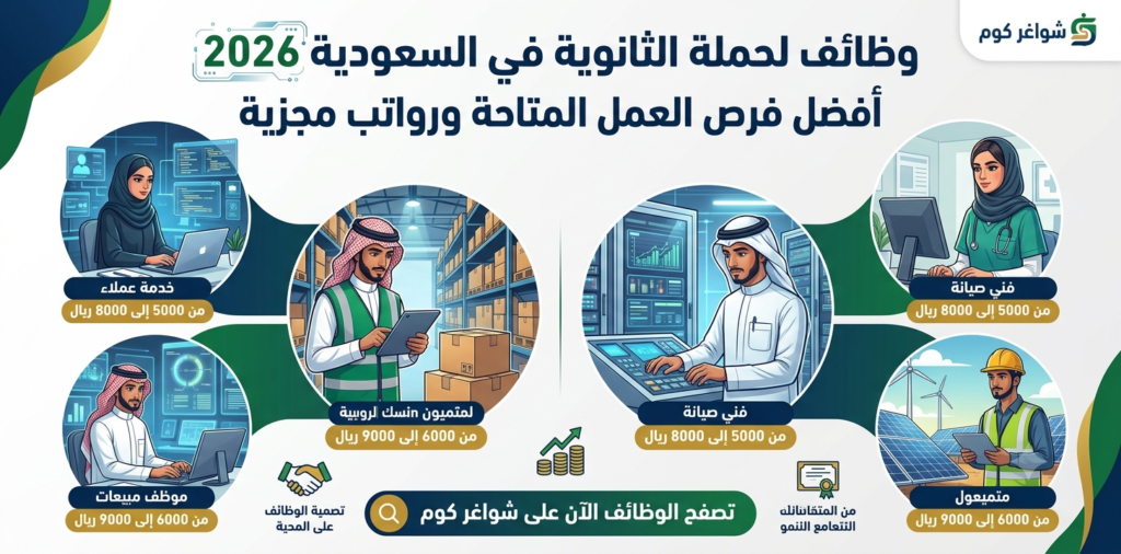وظائف لحملة الثانوية في السعودية 2026: أفضل فرص العمل المتاحة ورواتب مجزية
